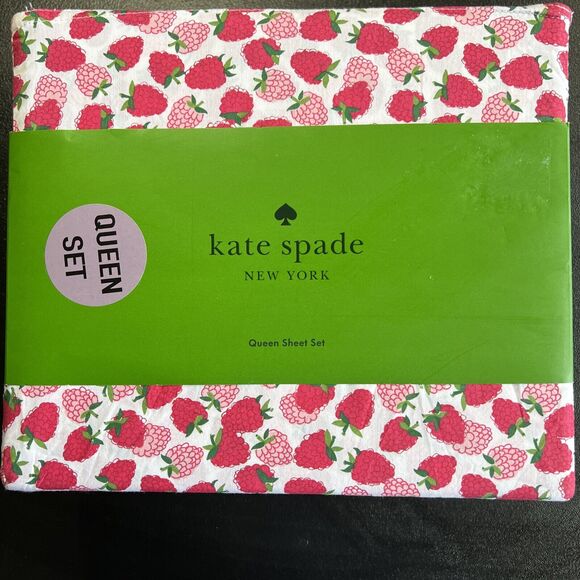 kate spade Other - Kate Spade Queen Sheet Set Pink Red Raspberry Cotton Percale Sweet Valentine